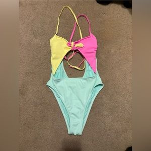 Pink, yellow, and teal medium Xhilaration one piece swimsuit